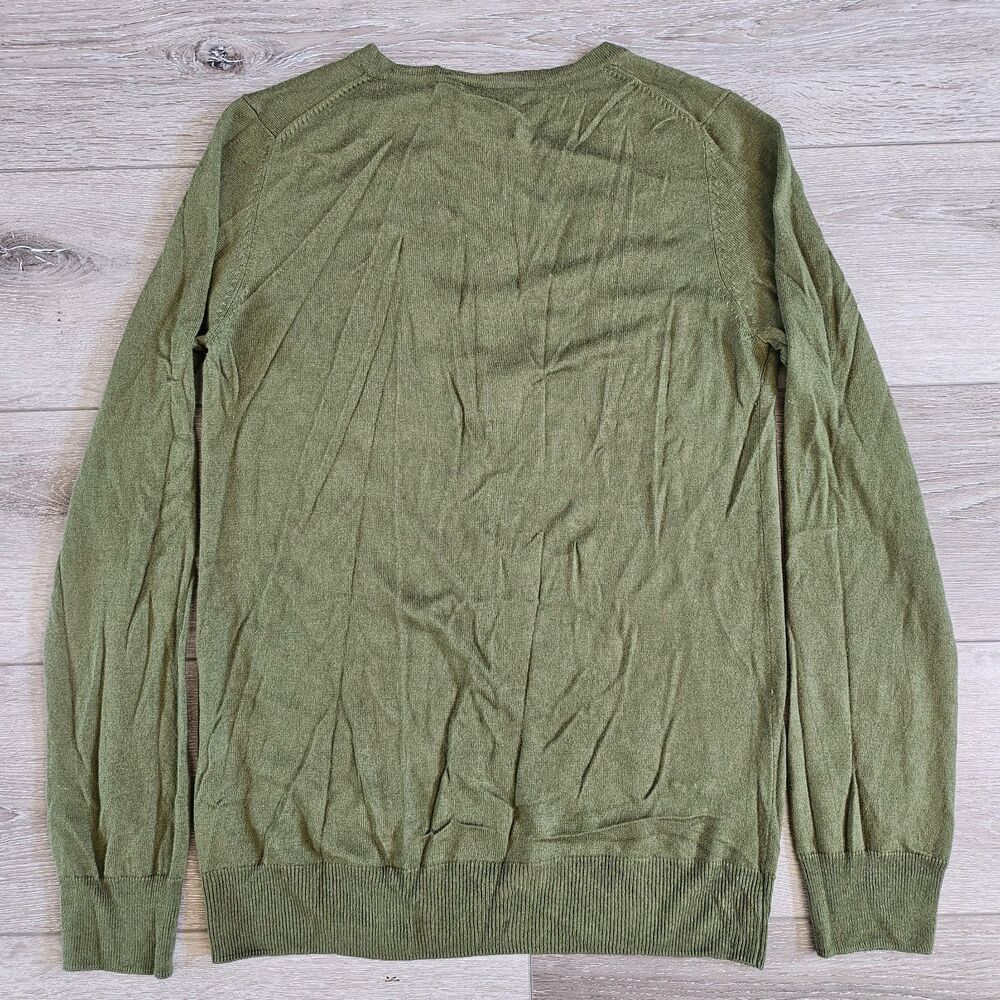 MASSIMO DUTTI Womens V-Neck Jumper Sweater M-32 Green Silk Cashmere Lightweight - Picture 8 of 8